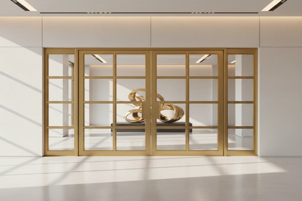 درب استیل طلایی با پروفیل و شیشه