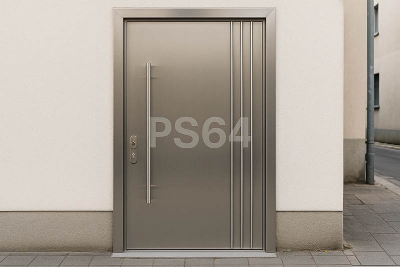 رب استیل سیلور ورودی آپارتمان از جنس استیل 304 با فریم 80×40 و لوله‌های 25، مناسب درب اصلی رو به خیابان